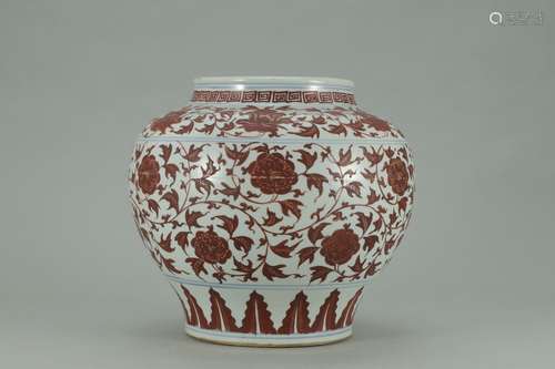 A Chinese Porcelain Red Colored Floral Pattern Jar