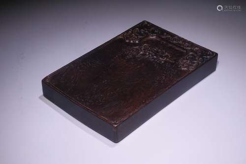 A Chinese Agarwood Ink Slab With Poetry Carving