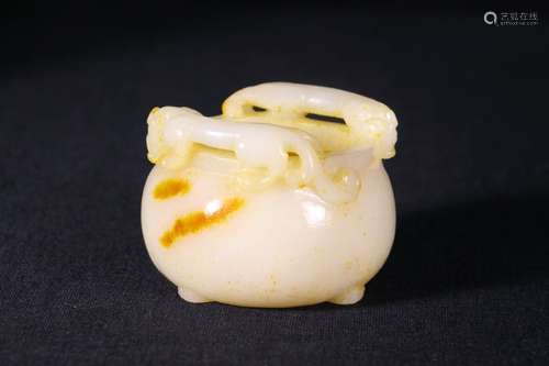 A Chinese Hetian Jade Dragon Button Censer