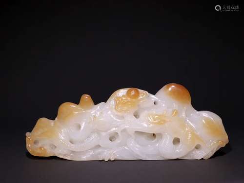 A Chinese Hetian Jade Mountain Shaped With Dragon Carving Brush Rack