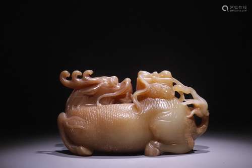 A Chinese Hetian Jade Beast Ornament