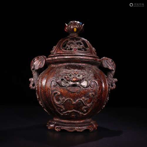 A Chinese Agarwood Censer With Elephant Ears Of Beast Carving