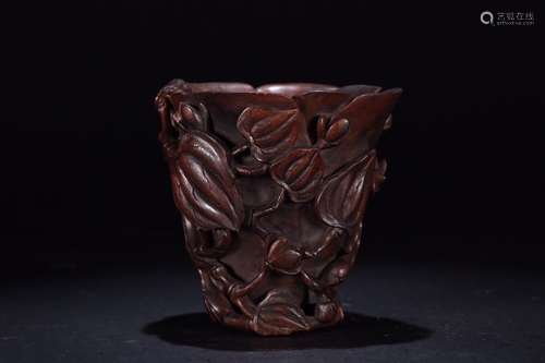 A Chinese Agarwood Vessel Of Floral Pattern