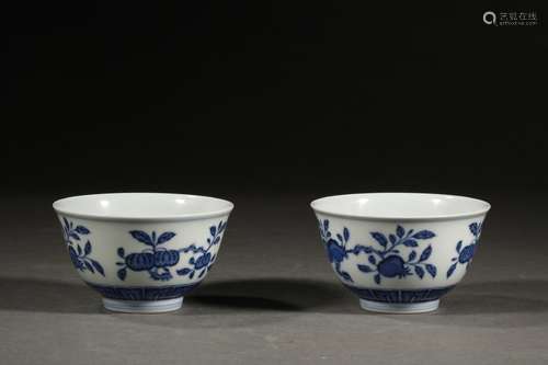 Pair Of Chinese Blue And White Cups