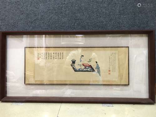 A Chinese Painting With Frame Of Figure, Lu Xiaoman Mark