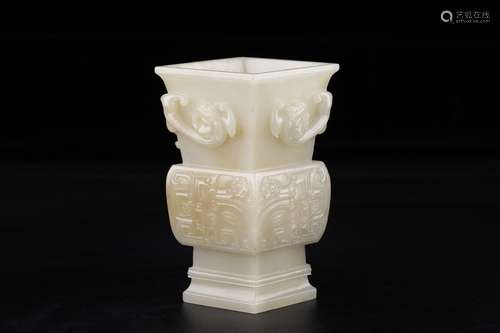 A Chinese Hetian Jade Beast Pattern Carving Vase