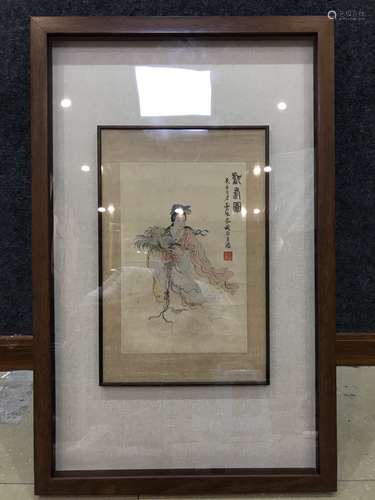 A Chinese Painting With Frame Of Figure, Deng Fen Mark