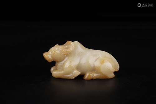 A Chinese Hetian Jade Bull Shaped Ornament