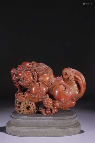 A Chinese Shoushan Stone Ornament Of Lion Carving