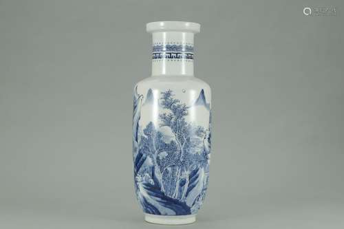 A Chinese Porcelain Blue And White Landscape Vase