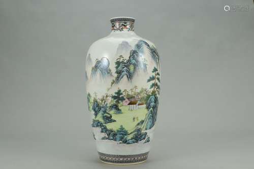 A Chinese Porcelain Famille Rose Landscape Pattern Meiping Vase