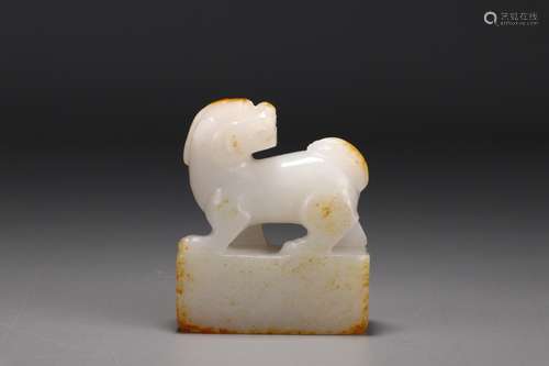 A Chinese Hetian Jade Beast Shaped Seal