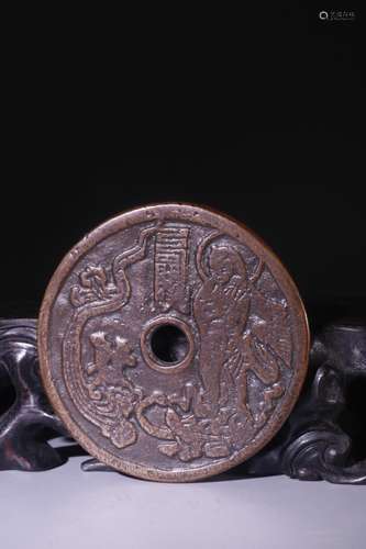 A Chinese Bronze Coin With Buddha&Dragon Carving