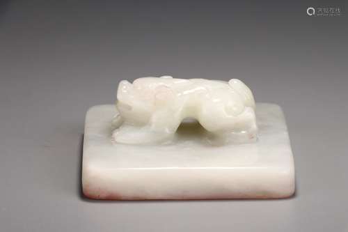 A Chinese Hetian Jade Beast Shaped Seal