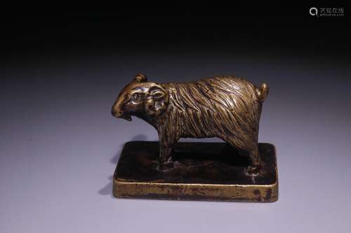 A Chinese Bronze Goat Shaped Seal