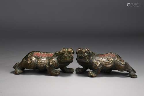 Pair Of Chinese Bronze Paperweights