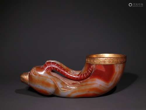 A Chinese Agate Vessel With Partly Gilding