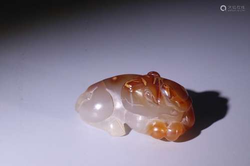 A Chinese Agate Pendant Of Bull Shaped