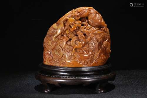 A Chinese Tianhuang Stone Dragon&Phoenix Patter Ncarving Censer