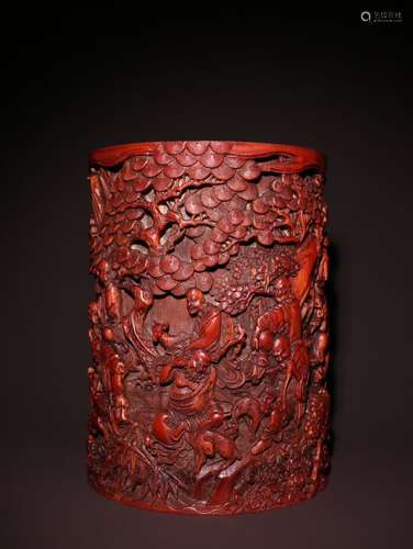 A Chinese Bamboo Arhat Carving Brush Pot