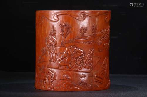 A Chinese Bamboo Figure Story Carving Brush Pot