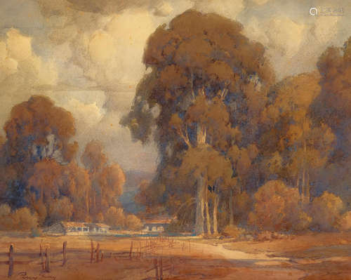 Percy Gray (1869-1952) Ranch amongst the Eucalyptus 15 1/2 x 19 1/2in framed 22 x 26in