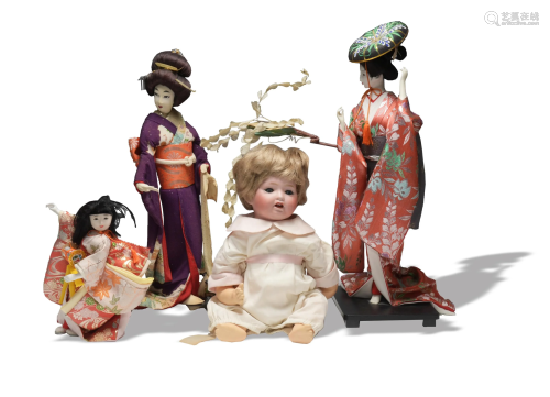 4 Japanese Dolls including Geisha and Bisque …