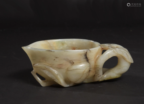Chinese Jade Carved Peach Cup, Ming Dynasty