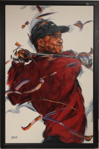 John H. Yim, Acrylic on Canvas Featuring Tiger Woods