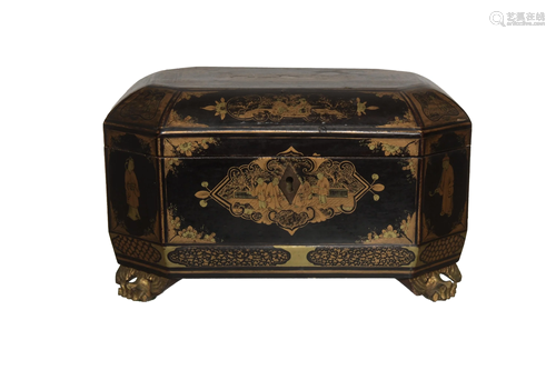 Chinese Export Style Gilt Lacquer Lidded Box, 19th