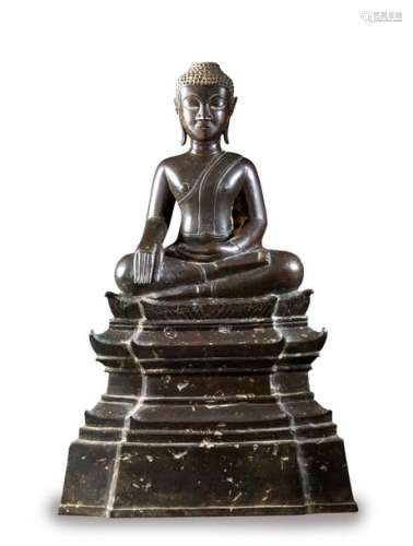 LAOS, début XXe siècle Bouddha Maravijaya sur u…
