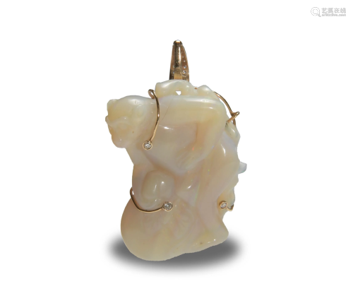 14K Gold, Diamond and Carved Opal Monkey Pendant