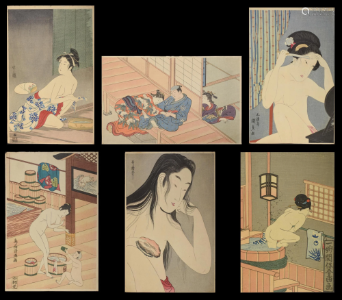 6 Japanese Woodblock Prints, Various Artists