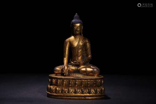a chinese old collection gilt bronze figure of sakyamuni