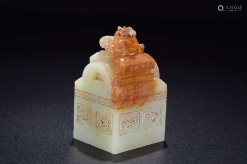 a chinese old collection hetian jade dragon seal,han dynasty