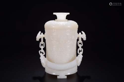 a chinese old collection hetian jade covered cup