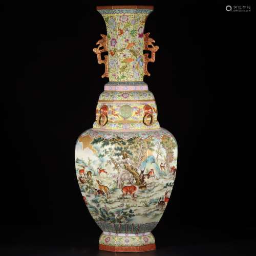 a chinese famille rose porcelain octagonal vase,qianlong period