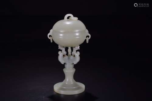 a chinese old collection hetian jade candle stick