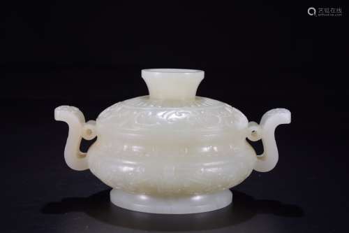 a chinese old collection hetian jade covered censer