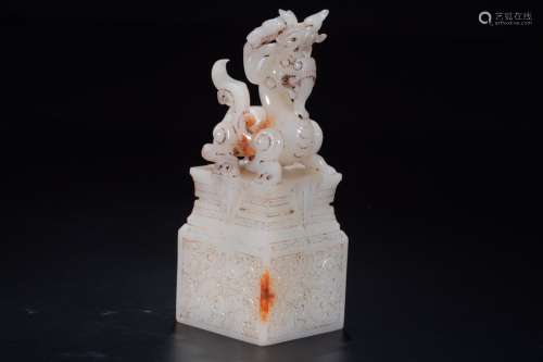 a chinese old collection gao gu jade beast seal
