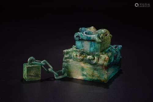a chinese old collection gao gu jade dragon seal set