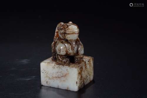 a chinese old collection gao gu jade beast seal