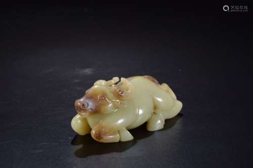 a chinese old collection gao gu jade ox ornament