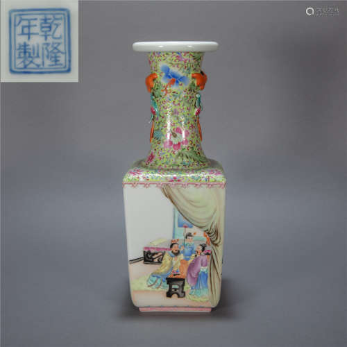 CHINESE SQUARE BOTTLE WITH FIGURE PAINTS