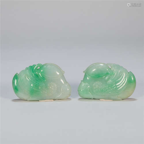 A PAIR OF  CHINESE EMERALD FISHS