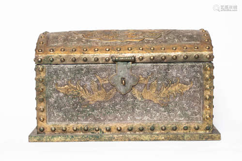Chinese Bronze Gold Gilded Treasure Box