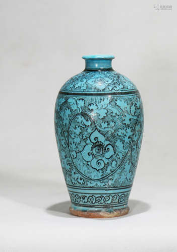 Chinese Blue Glaze Cizhou Kiln Porcelain Bottle