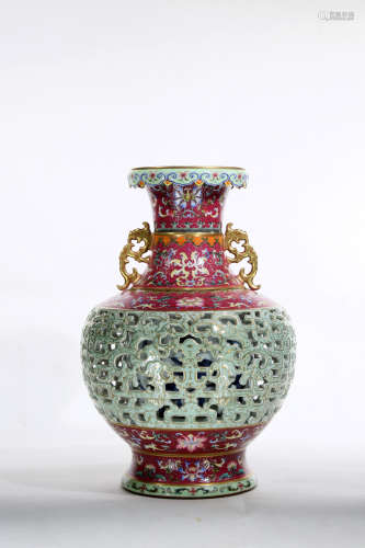Chinese Hollowed Out Red Glazed Porcelain Jar