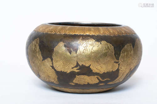 Chinese Exquisite Silver Gold Gilded Vessel