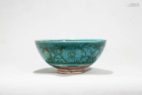 Chinese Blue Glazed Flower Pattern Character Story Porcelain Bowl